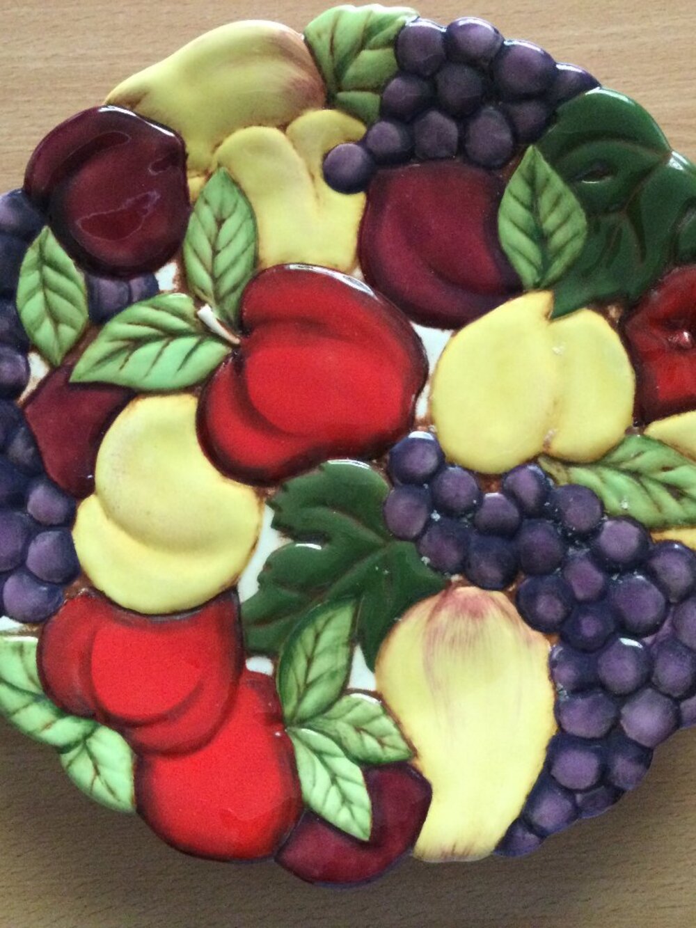 Vintage Ceramic Embossed Fruit Plate Kitchen Decor signed 9.5"